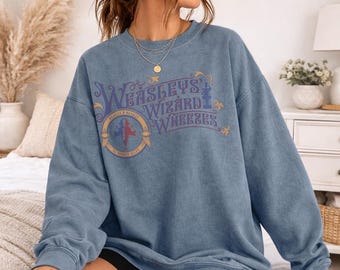 Harry Potter Weasleys Shop Officially Licensed Adult Oversized Comfort Colors T-Shirt and Crewneck Sweatshirts