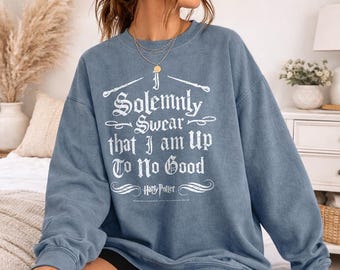 Harry Potter Solemnly Swear Officially Licensed Adult Oversized Comfort Colors T-Shirt and Crewneck Sweatshirts