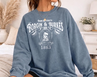 Harry Potter Borgin and Burkes Officially Licensed Adult Oversized Comfort Colors T-Shirt and Crewneck Sweatshirts