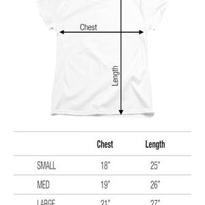 May include: White short sleeve tee shirt with chest and length measurements. The shirt sizes range from small to 2XL. Chest measurements range from 18 inches to 24 inches. Length measurements range from 25 inches to 29 inches. The text "WOMEN'S SHORT SLEEVE Tee" is at the top.