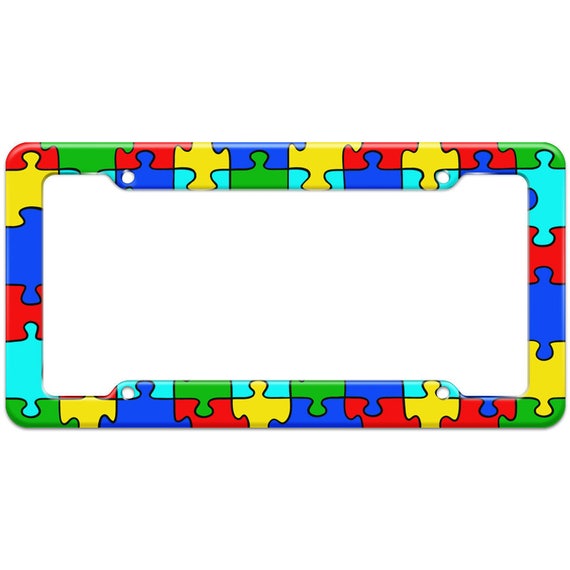 Autism Awareness Puzzle Piece Pattern License Plate Frame