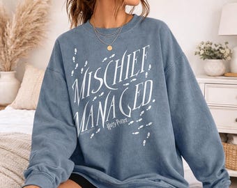 Harry Potter Mischief Managed Officially Licensed Adult Oversized Comfort Colors T-Shirt and Crewneck Sweatshirts