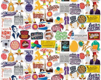Willy Wonka and the Chocolate Factory Officially Licensed Deluxe Vinyl Stickers Variety Pack - Set of 100