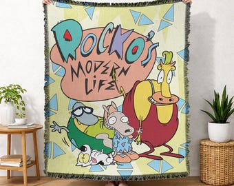 Manta tejida con licencia oficial del grupo Rocko's Modern Life, 50x60 pulgadas.