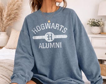 Harry Potter Hogwarts Alumni Vintage Officially Licensed Adult Oversized Comfort Colors T-Shirt and Crewneck Sweatshirts
