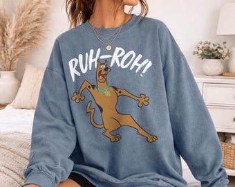 Scooby-Doo Ruh Roh Officially Licensed Adult Oversized Comfort Colors T-Shirt and Crewneck Sweatshirts