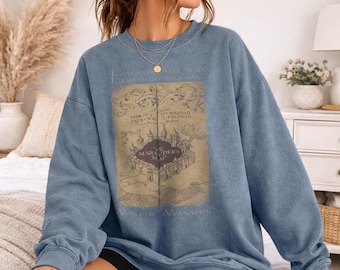 Harry Potter Marauders Map Words Officially Licensed Adult Oversized Comfort Colors T-Shirt and Crewneck Sweatshirts