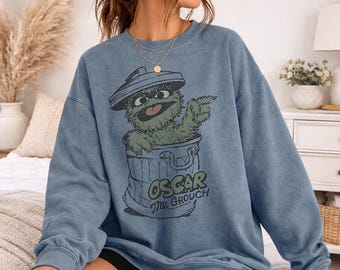 Sesame Street Early Grouch Officially Licensed Adult Oversized Comfort Colors T-Shirt and Crewneck Sweatshirts