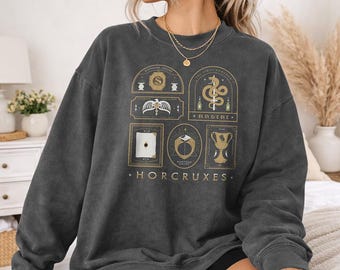 Harry Potter Horcrux Field Guide Officially Licensed Adult Oversized Comfort Colors T-Shirt and Crewneck Sweatshirts