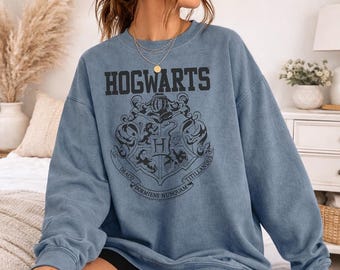 Harry Potter Hogwarts Athletic Officially Licensed Adult Oversized Comfort Colors T-Shirt and Crewneck Sweatshirts