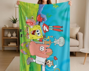 Spongebob Group Scene Officially Licensed SilkyTouch Blanket 36x58 Inches
