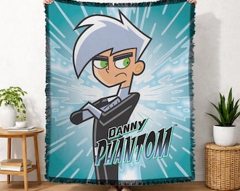Manta tejida de Danny Phantom con logo, con licencia oficial, 50x60 pulgadas.