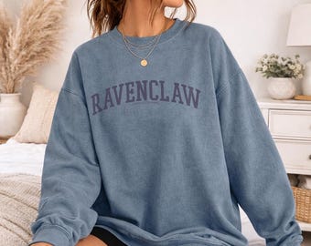 Harry Potter Ravenclaw Collegiate Officially Licensed Adult Oversized Comfort Colors T-Shirt and Crewneck Sweatshirts