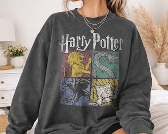 Harry Potter House Squares Officially Licensed Adult Oversized Comfort Colors T-Shirt and Crewneck Sweatshirts
