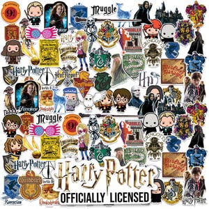 May include: A collection of Harry Potter themed stickers featuring characters, crests, and iconic imagery from the series. The stickers include images of Harry, Hermione, Ron, and other characters, along with the Hogwarts crests and the text "Harry Potter" and "Officially Licensed".