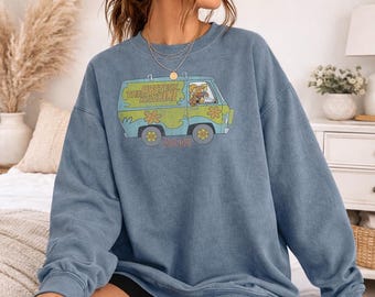 Scooby Doo The Mystery Machine Officially Licensed Adult Oversized Comfort Colors T-Shirt and Crewneck Sweatshirts