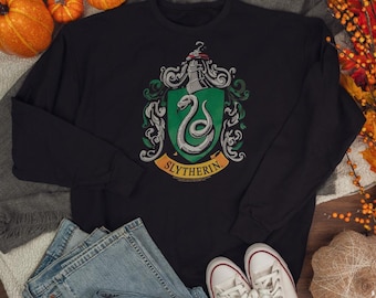 Sudadera de cuello redondo extragrande para adulto de Harry Potter Hogwarts Slytherin, color negro