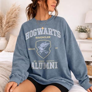 Harry Potter Hogwarts Ravenclaw Alumni Officially Licensed Adult Oversized Comfort Colors T-Shirt and Crewneck Sweatshirts