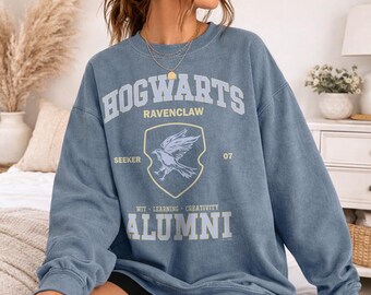Harry Potter Hogwarts Ravenclaw Alumni Officially Licensed Adult Oversized Comfort Colors T-Shirt and Crewneck Sweatshirts