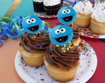 Sesame Street Cookie Monster Face Officially Licensed Cupcake Toppers - Set of 6