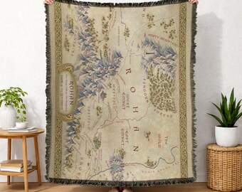 Manta tejida con licencia oficial del mapa de El Señor de los Anillos: La Guerra de los Rohirrim, 50x60 pulgadas.