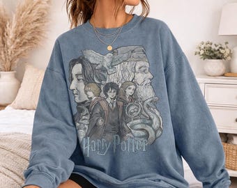Harry Potter Sketch Poster Officially Licensed Adult Oversized Comfort Colors T-Shirt and Crewneck Sweatshirts