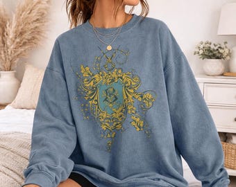 Harry Potter Beauxbatons Crest Officially Licensed Adult Oversized Comfort Colors T-Shirt and Crewneck Sweatshirts