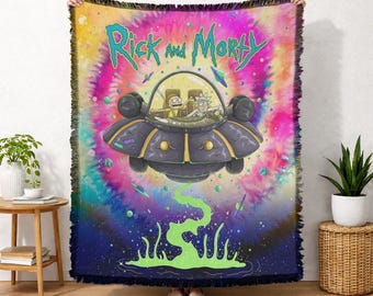 Manta tejida con licencia oficial de Rick y Morty: Avance Espacial, 50x60 pulgadas