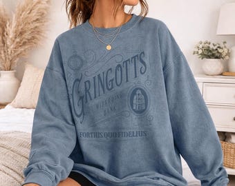 Harry Potter Gringotts Bank Officially Licensed Adult Oversized Comfort Colors T-Shirt and Crewneck Sweatshirts
