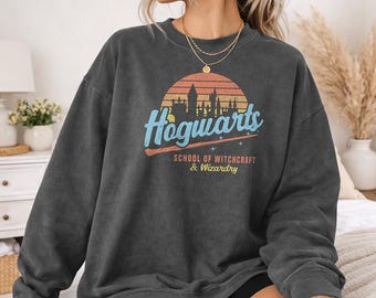 Harry Potter Visit Hogwarts Vintage Officially Licensed Adult Oversized Comfort Colors T-Shirt and Crewneck Sweatshirts