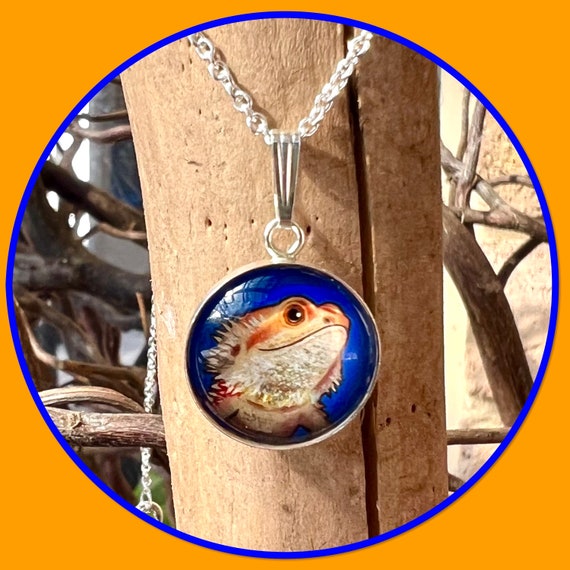 Bearded Dragon Art Pendant: Sterling Silver Necklace, 16mm