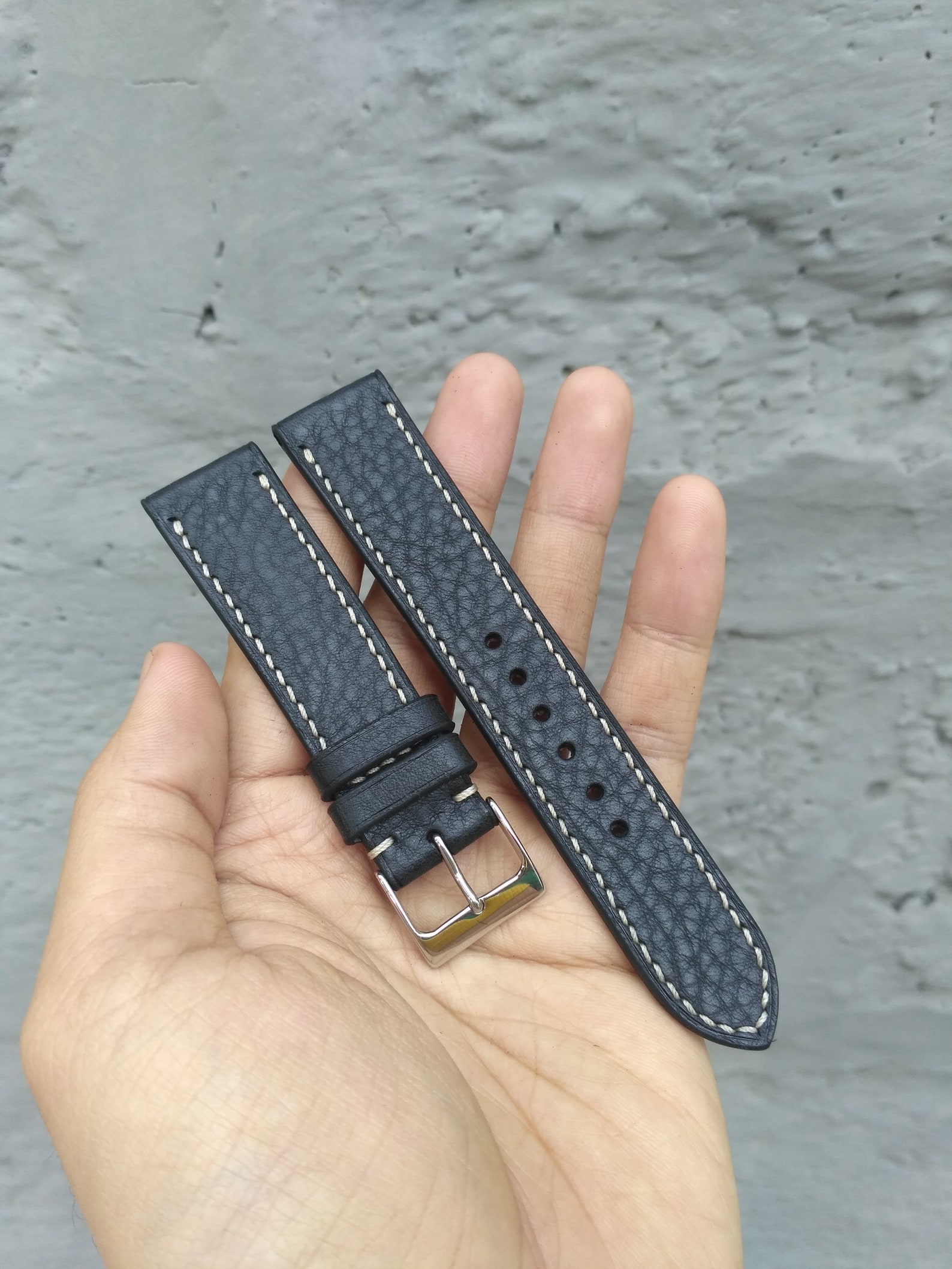 Black Pebble Strap Handmade Leather Watch Strap 18mm 20mm Etsy