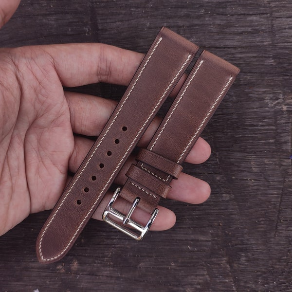 Flat Style - Natural Horween Chromexcel Leather 100% Handmade leather watch strap 18mm 19mm 20mm 21mm 22mm