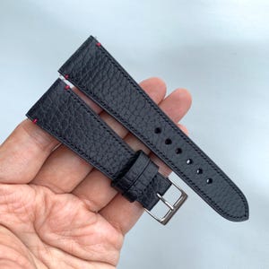 Flat Style - Black Dollaro with Red Chevre Lining - Custom handmade Leather Watch Band