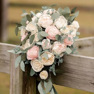 Sola Wood Flower Custom Cascading Boho Greenery Bridal Bouquet