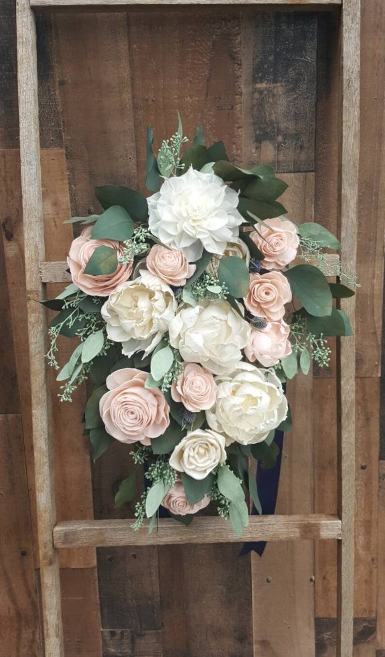 Sola Wood Flower Custom Cascading Boho Greenery Bridal Bouquet Etsy