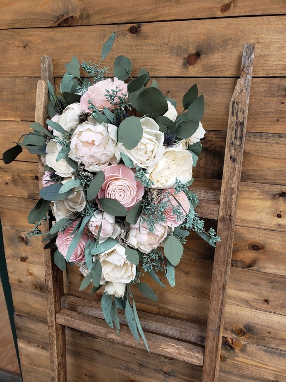 Sola Wood Flower Custom Cascading Boho Greenery Bridal Bouquet Etsy