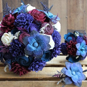 Wood flower galaxy celestial theme bridal bouquet