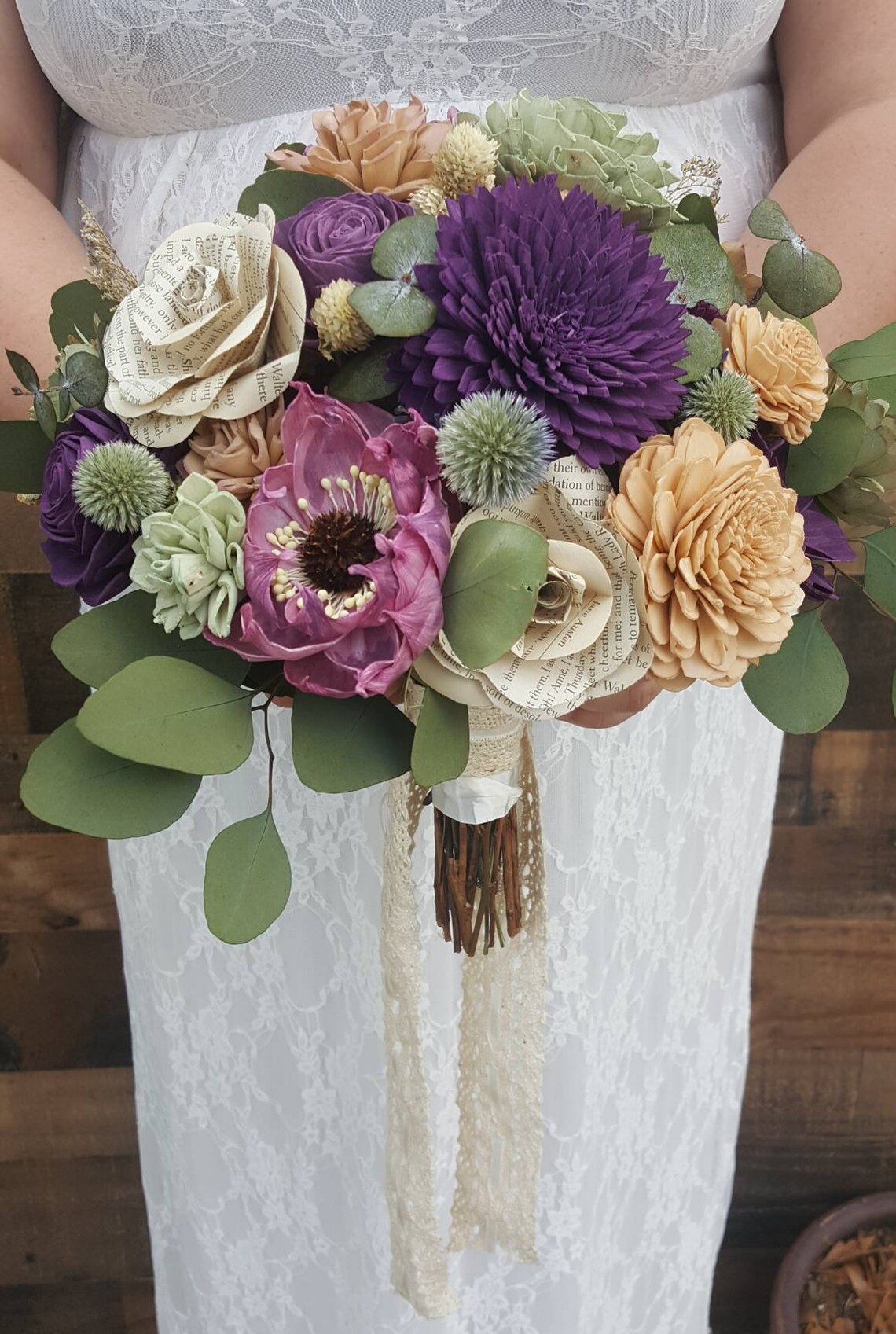LAST CHANCE Custom Sola Wood Flower Wildflower Bridal Bouquet Plum ...