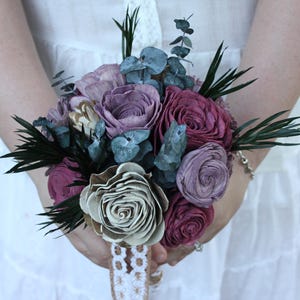 Sola Wood Flower Bouquet Plum Boho Bridal