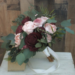 Sola Wood Flower Boho Bridal Bouquet Natural Eco Friendly Premium Burgundy Wine Blush Marsala
