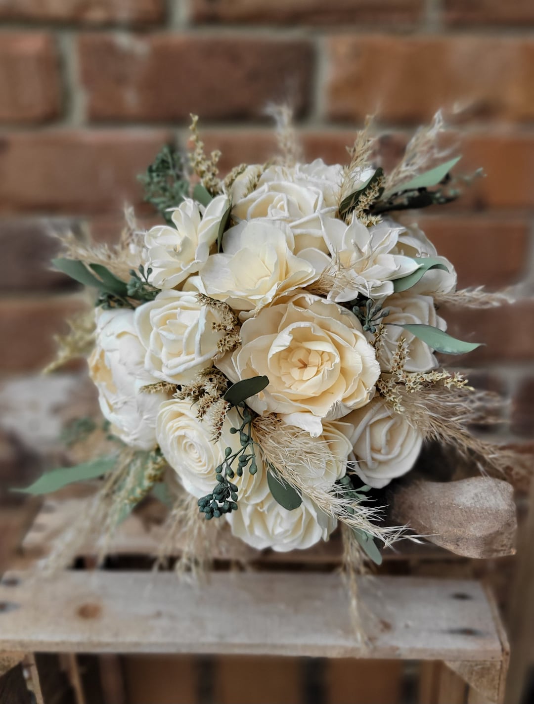 Boho Pampas Bridal Ivory Beige Wedding Bouquet - Etsy