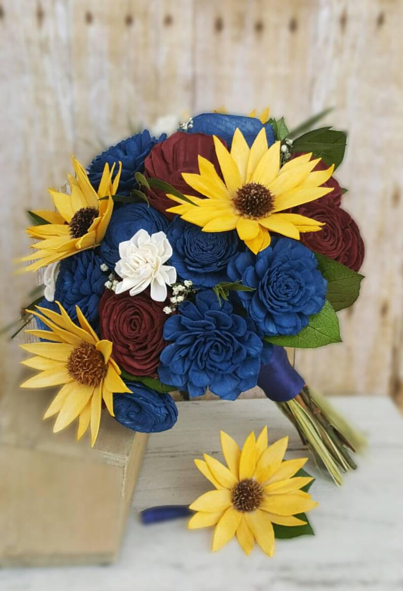 Sola Wood Sunflower Flower Bouquet Bridal Wedding Rustic Etsy