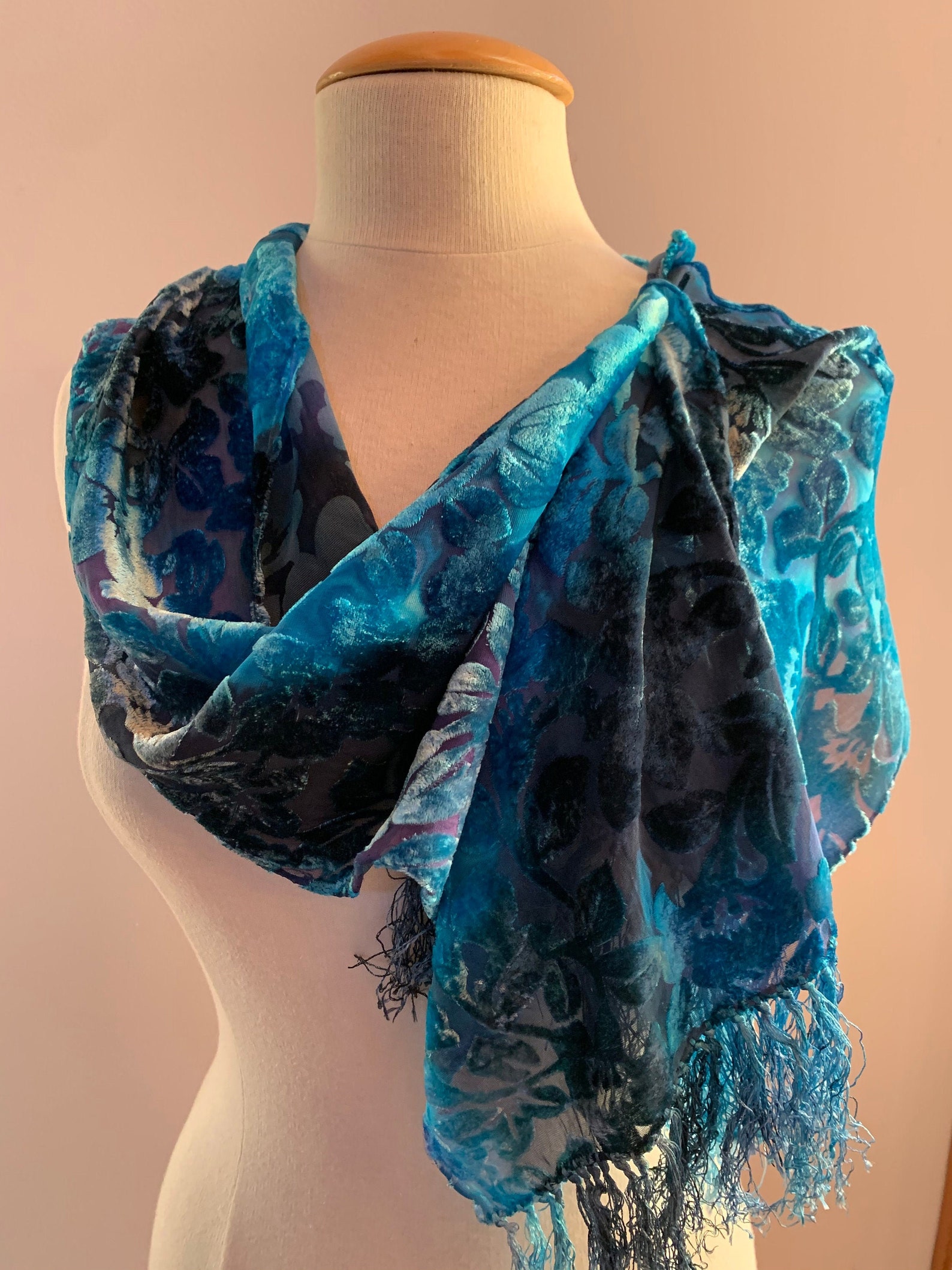 Navy and Blue Velvet Scarf Blue Cut Velvet Scarf Shades of Etsy