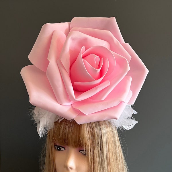 Kentucky derby fascinator, off pink rose hat, bridal rose hat, rose fascinator, royal ascot, Alice in wonderland hat, pink rose hat