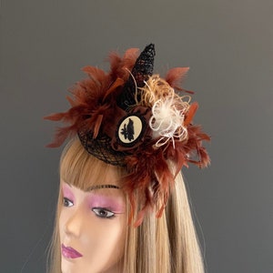 Mini witch hat, Halloween witch hat, mini brown crow witch hat, witch hat fascinator, tea party hat, witch