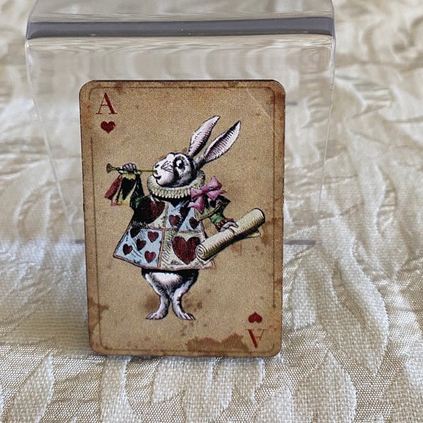 Brooch white rabbit, wooden white rabbit pin, Alice in wonderland pin, tea party pin, birthday gift