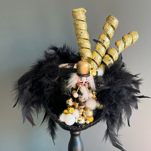 Christmas mini top hat, mini nutcracker top hat, black and gold Christmas hat, mad hatter hat, holiday hat, nutcracker hat, medium