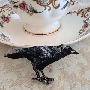 Raven brooch, wooden pin, Halloween pin, raven pin, Poe pin, Alice in wonderland, birthday gift