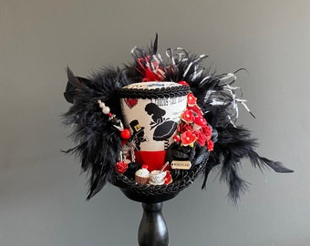 Mini Top Hat, Tea Hat, Black and Red Tea Cup Hat, Alice in Wonderland, Mad Hatter Hat, Tea Party hat